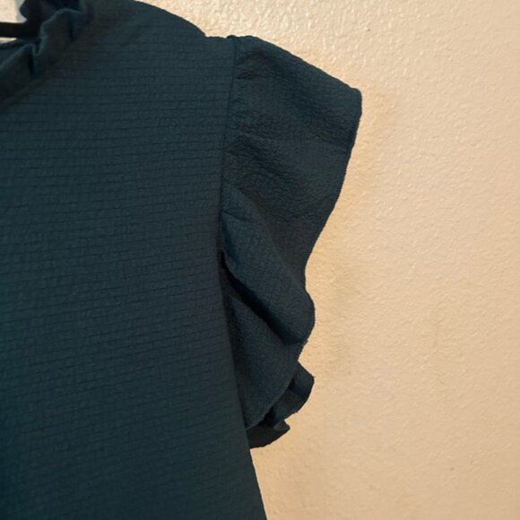 Emerald CHRISTMAS HOLIDAY Green Ruffle Short Sleeve Blouse - Picture 2 of 5